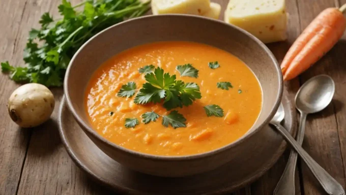 Bol de Soupe de Carottes et Pommes de Terre avec Persil
