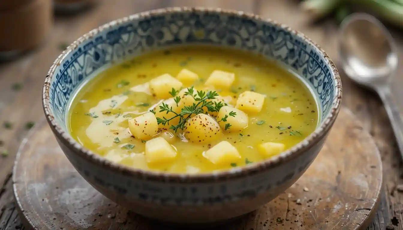 Bol de soupe poireaux pomme de terre