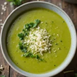 Bol de soupe brocoli avec garniture