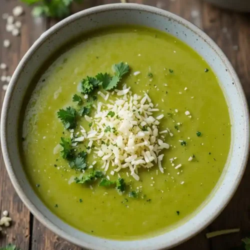 Bol de soupe brocoli avec garniture