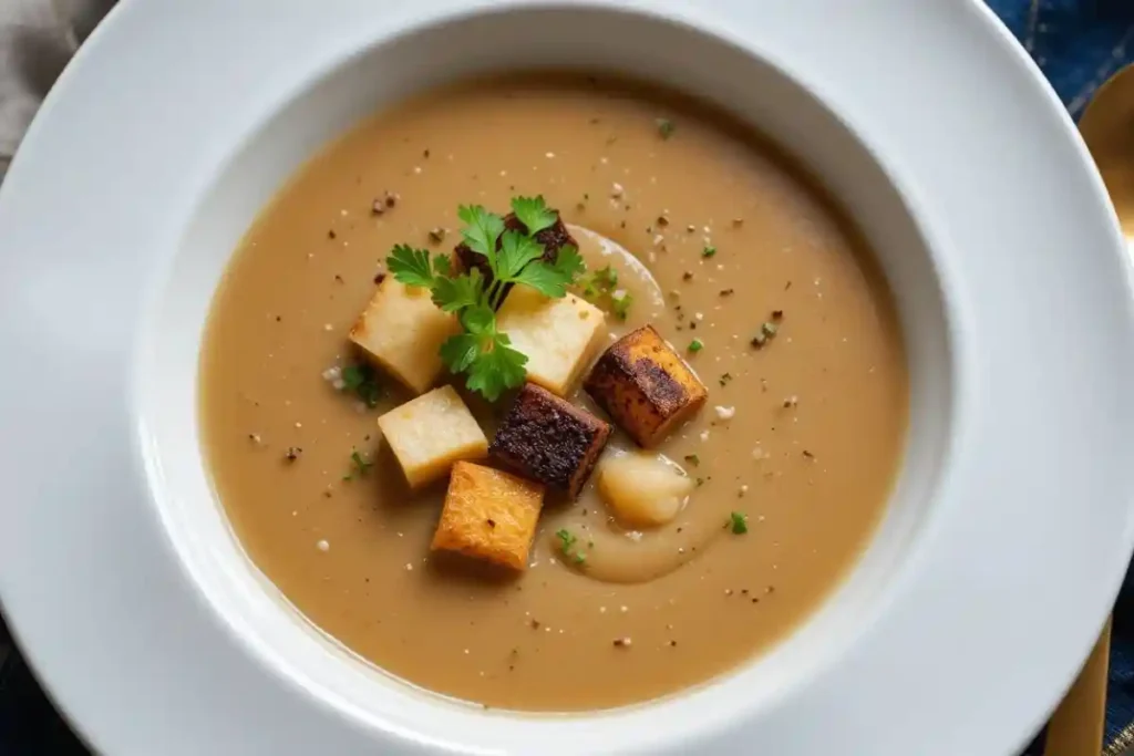 Velouté de châtaignes servi dans un bol élégant.